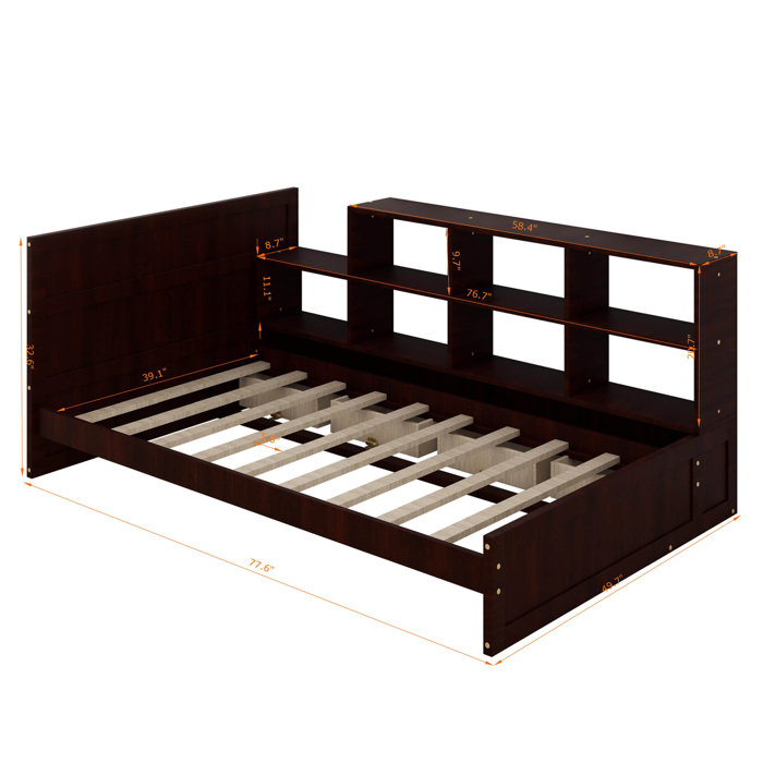 Winston Porter Kazal Twin Size Platform Bed with Drawers and Shelves